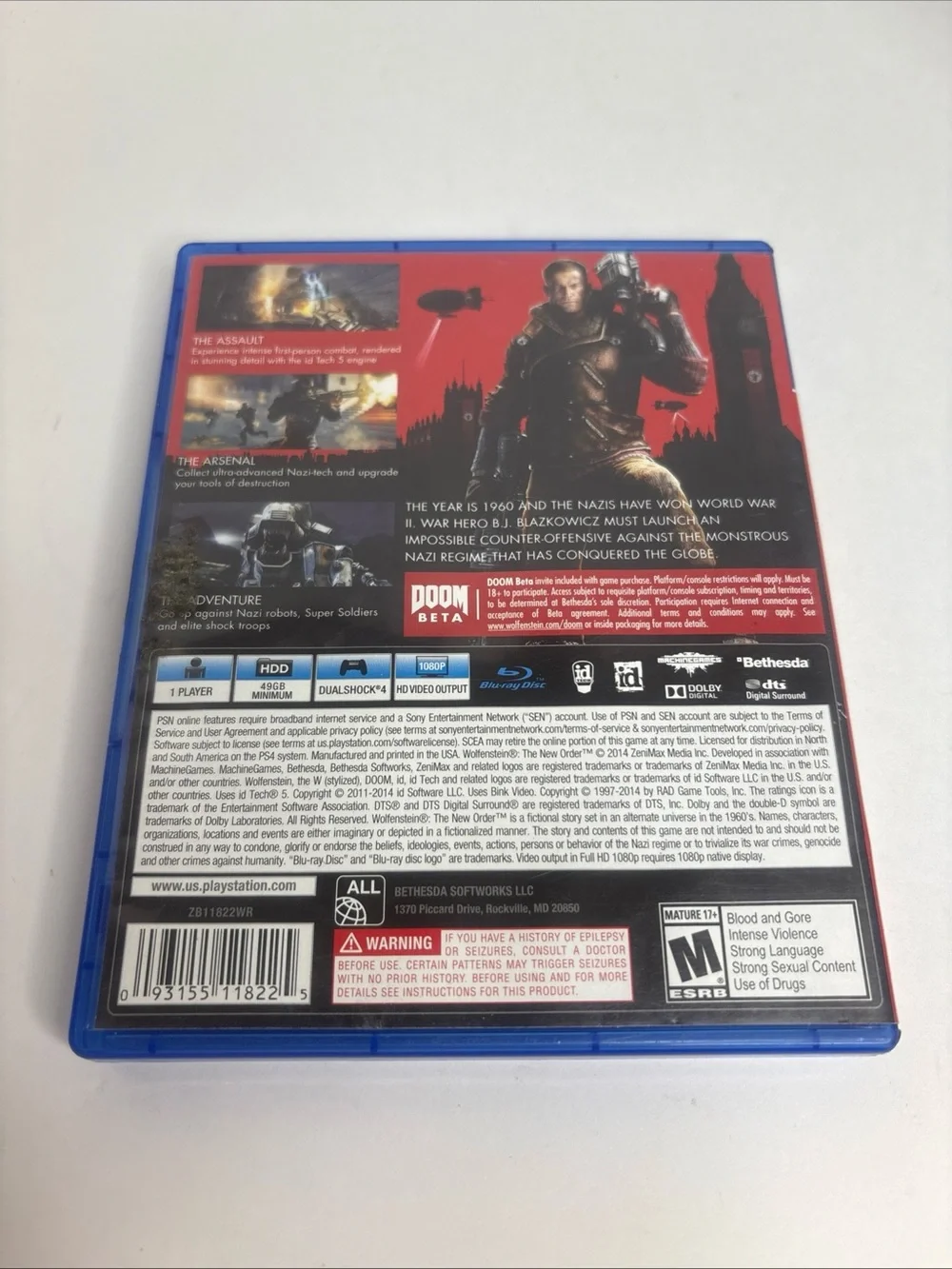 Wolfenstein: The New Order (PS4) - Bethesda - Black/Red Cover